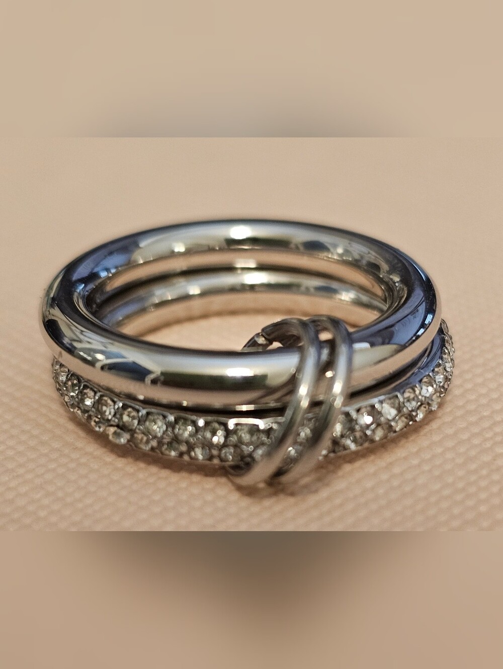 STAINLESS STEEL PVD Double Ring with Clear Stones SZ 6